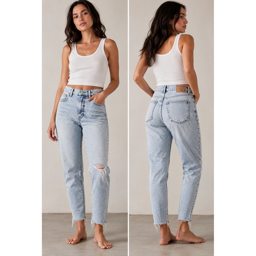 Free People We The Free Tapered Jeans Curvy Light Wash Distressed Button Fly 30